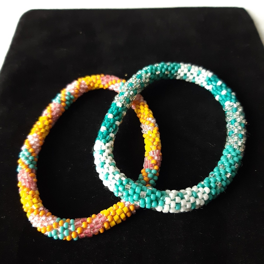 Vintage 1920s Art Deco beaded bracelets set of 2